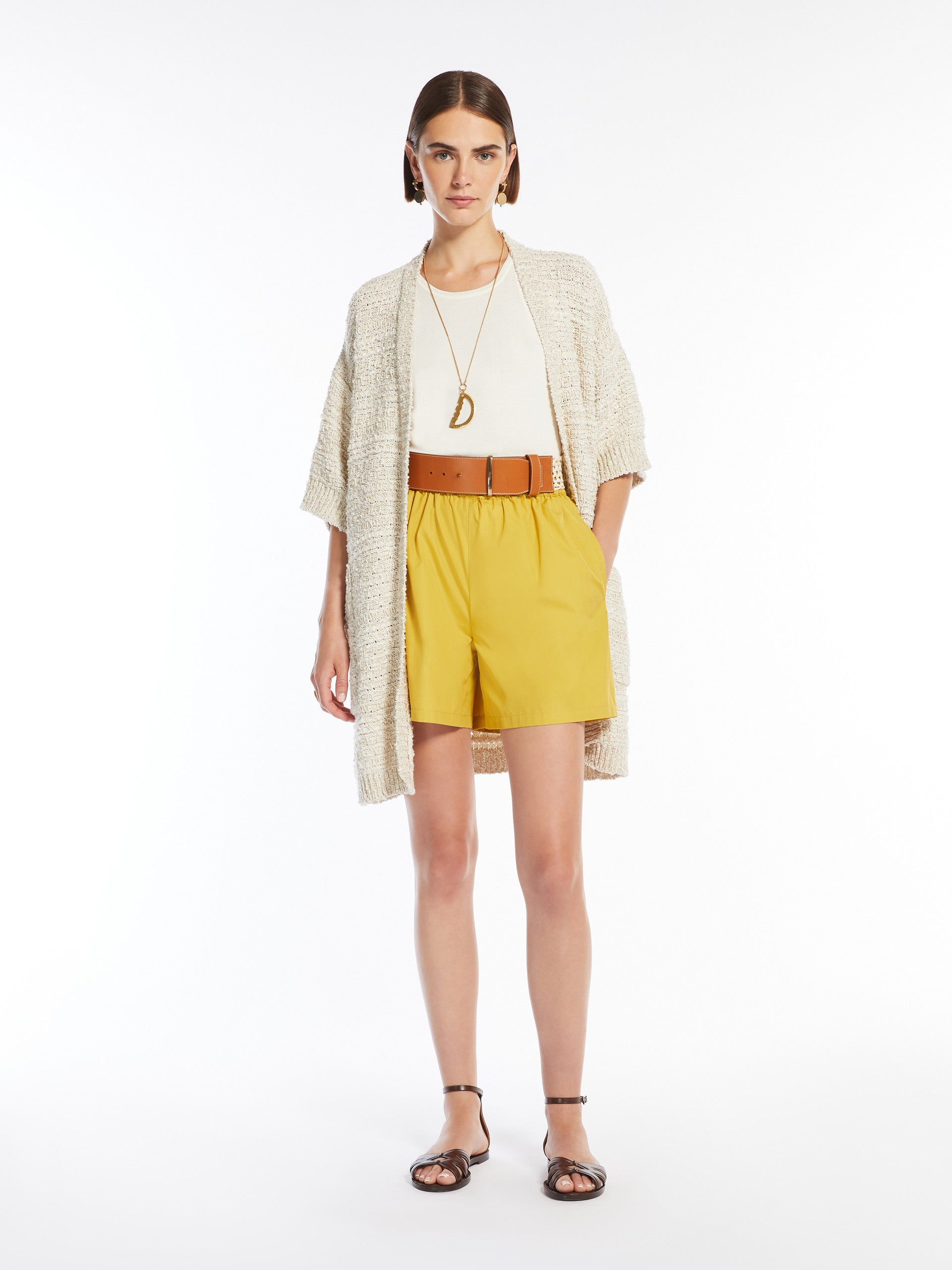 Cotton Poplin Shorts for Women - Yellow - Max Mara UAE