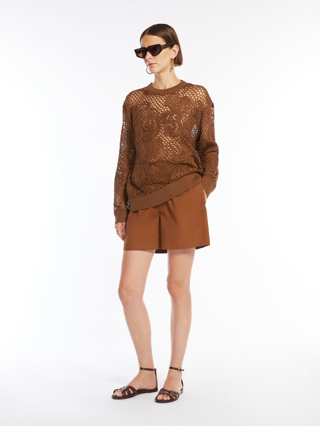 Cotton Poplin Shorts for Women - Tobacco - Max Mara UAE