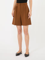 Double Woollen Cloth Bermuda Shorts for Women - Tobacco - Max Mara UAE