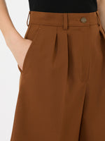 Double Woollen Cloth Bermuda Shorts for Women - Tobacco - Max Mara UAE