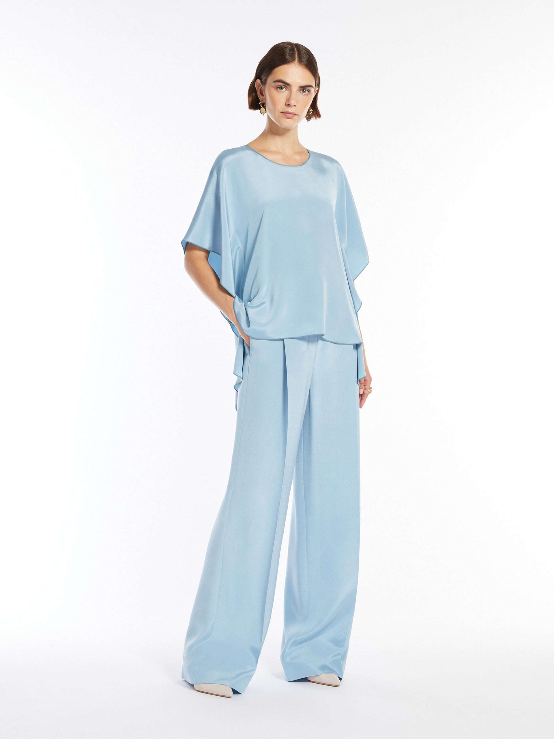 Crêpe De Chine Fluid Blouse for Women - Sky Blue - Max Mara UAE