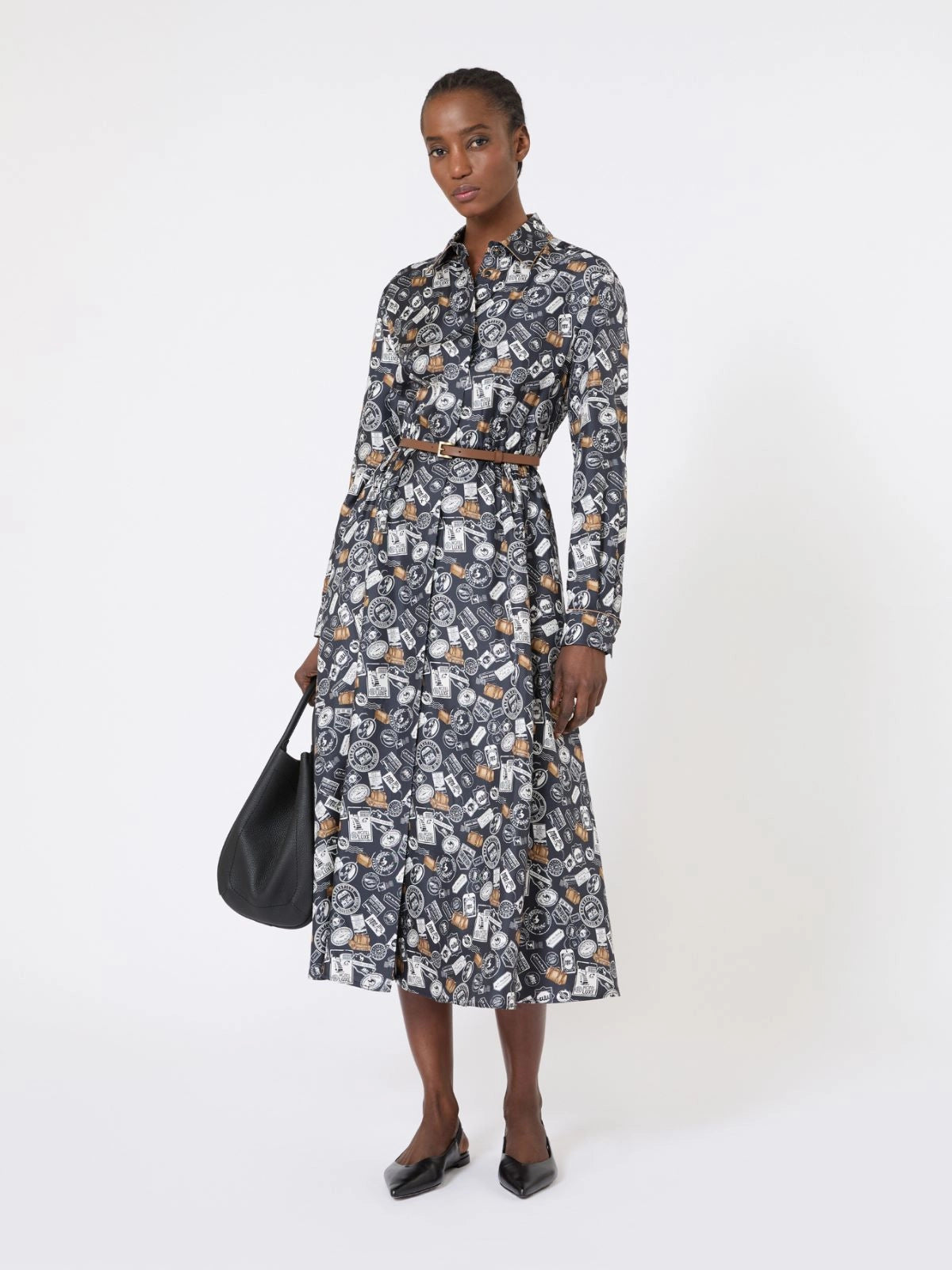 Printed silk shirt dress