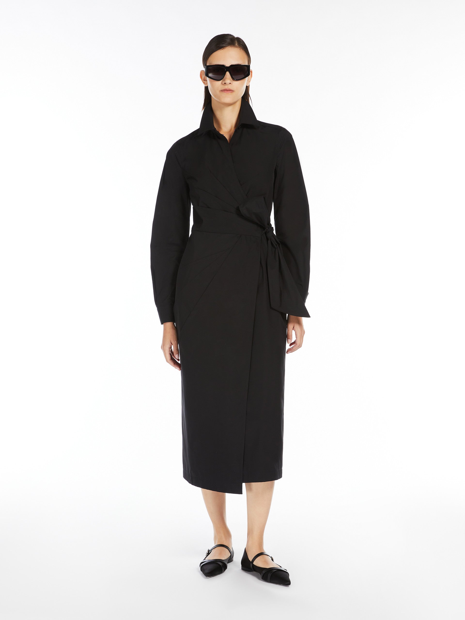 Cotton Crossover Dress for Women - Black - Max Mara UAE