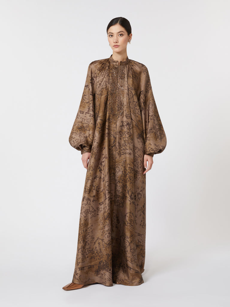 Flared printed silk dress