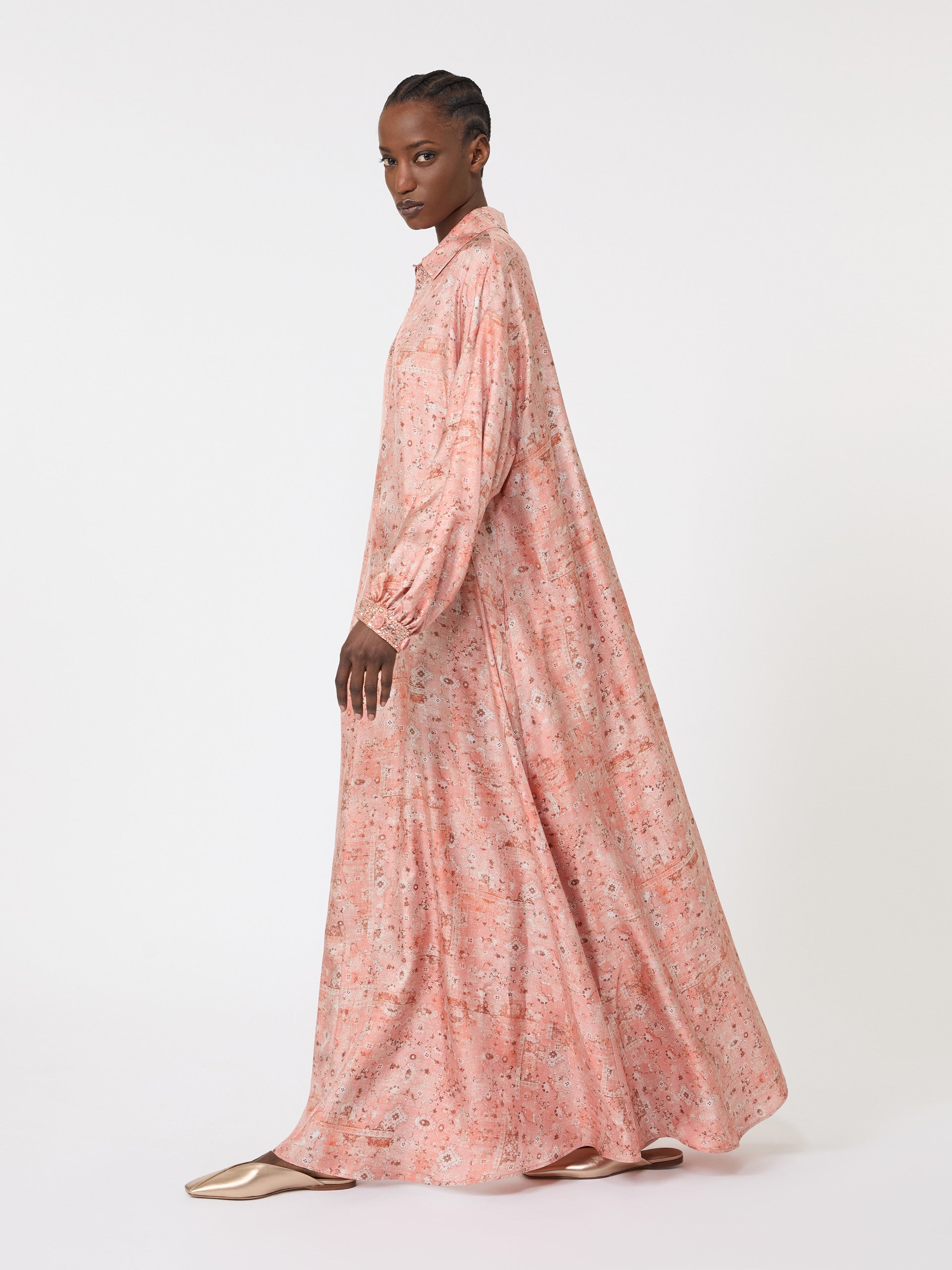 Printed Twill Kaftan Dress for Women - Coral - Max Mara UAE
