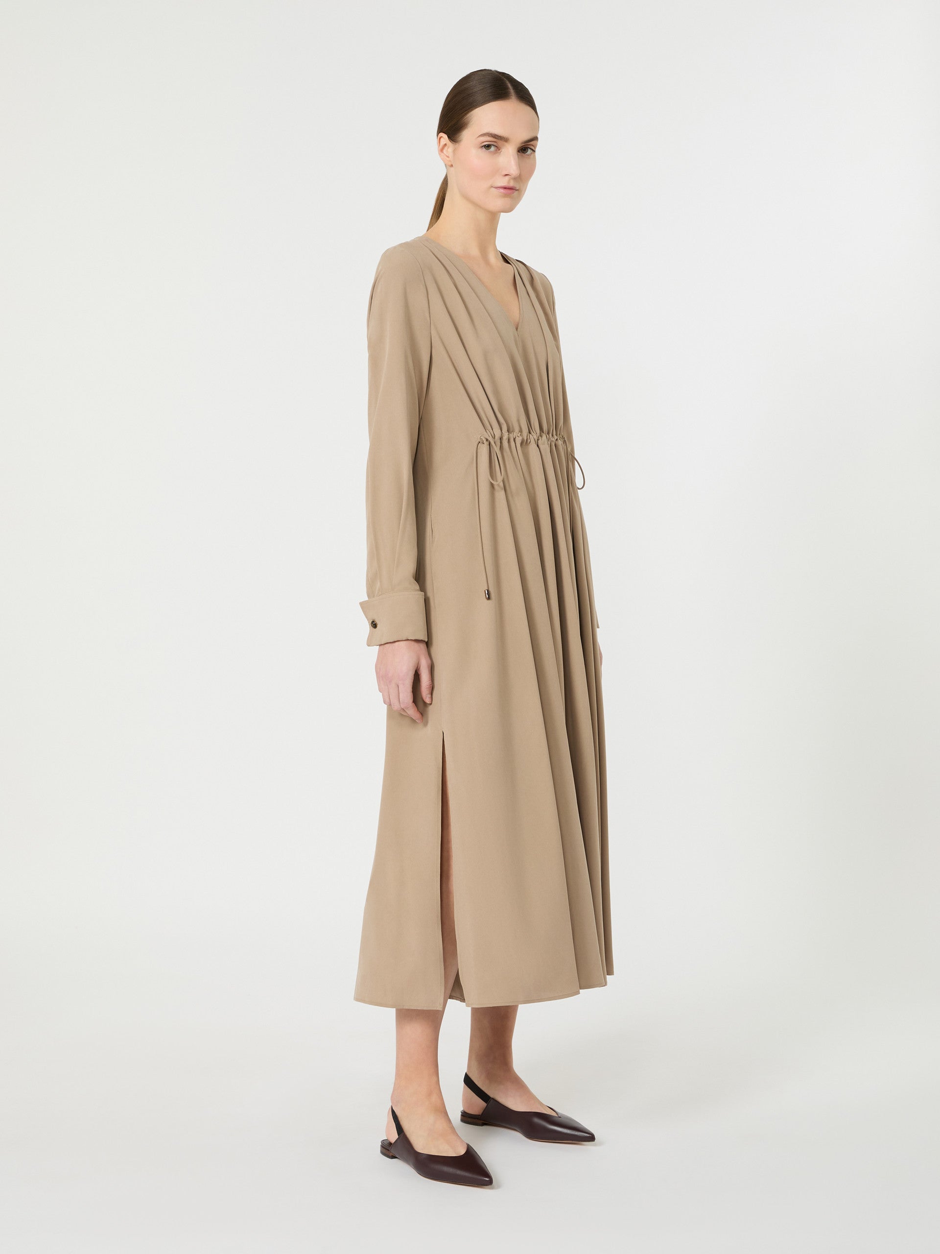 Washed Silk Canvas Dress for Women - Hazelnut Brown - Max Mara UAE