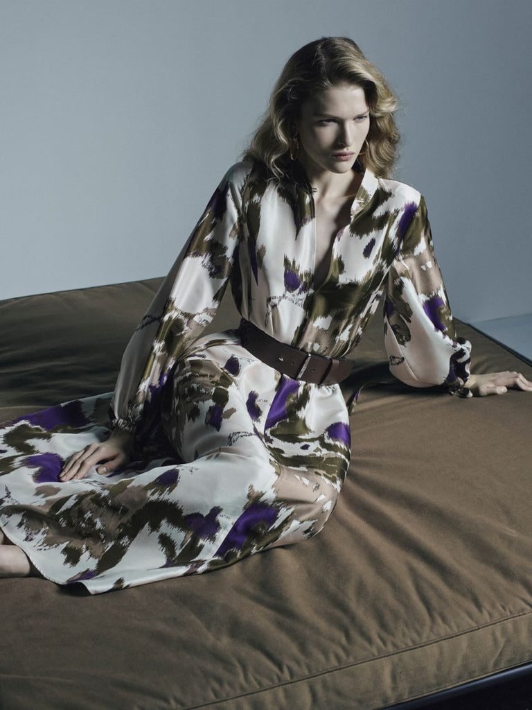 Printed shantung silk dress