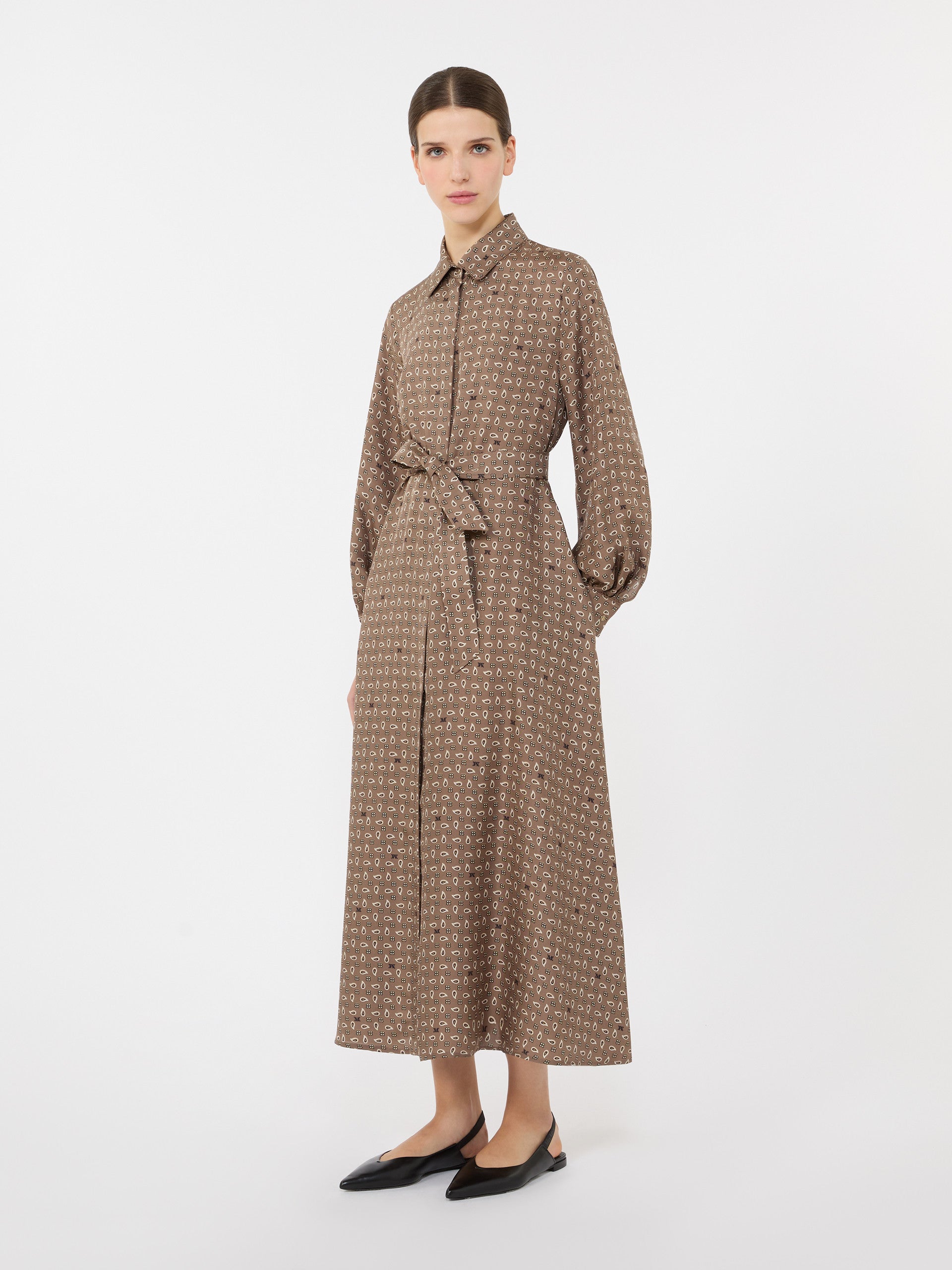 Printed silk shirt dress