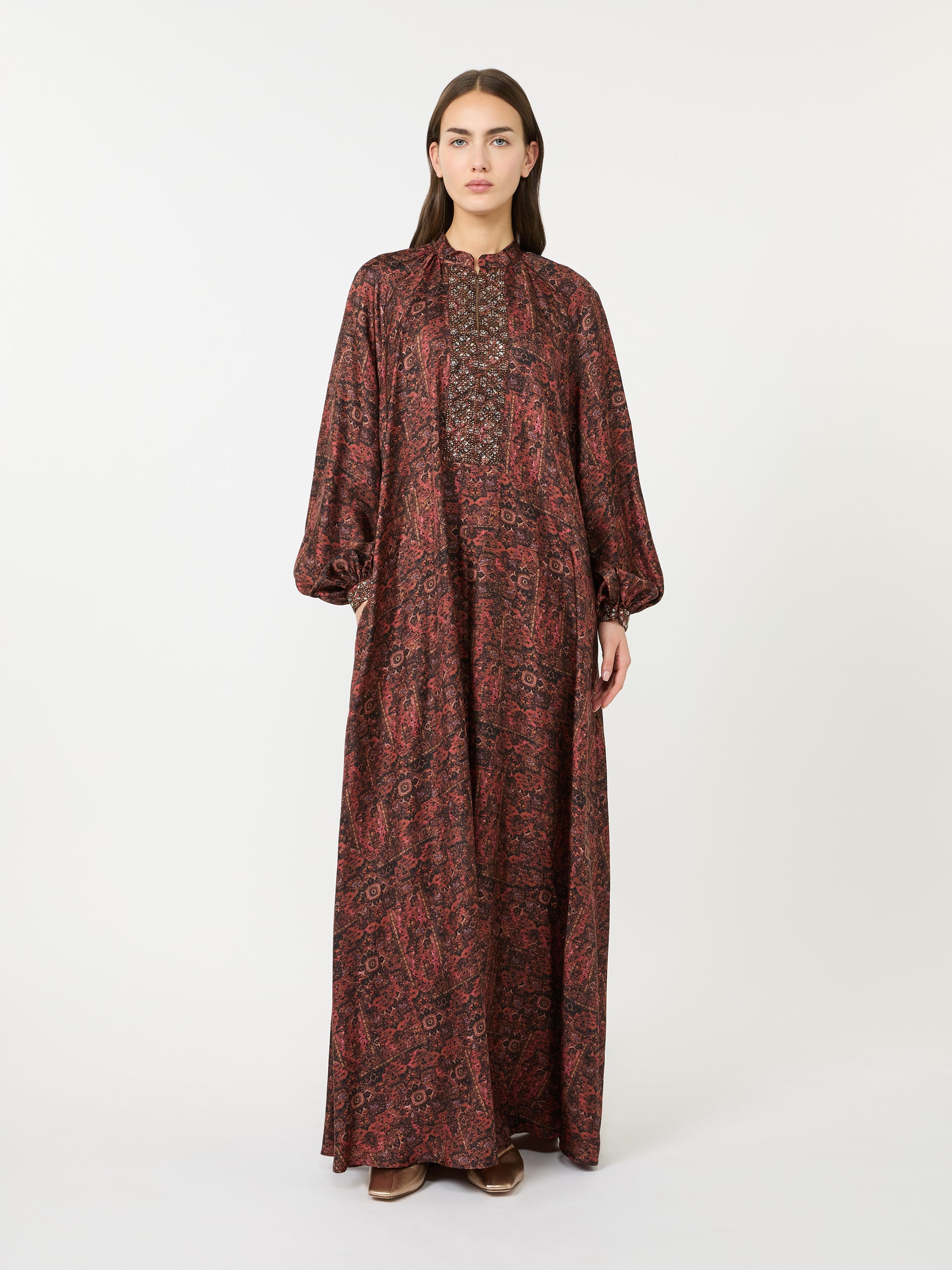 max mara long silk dress with plastron for women