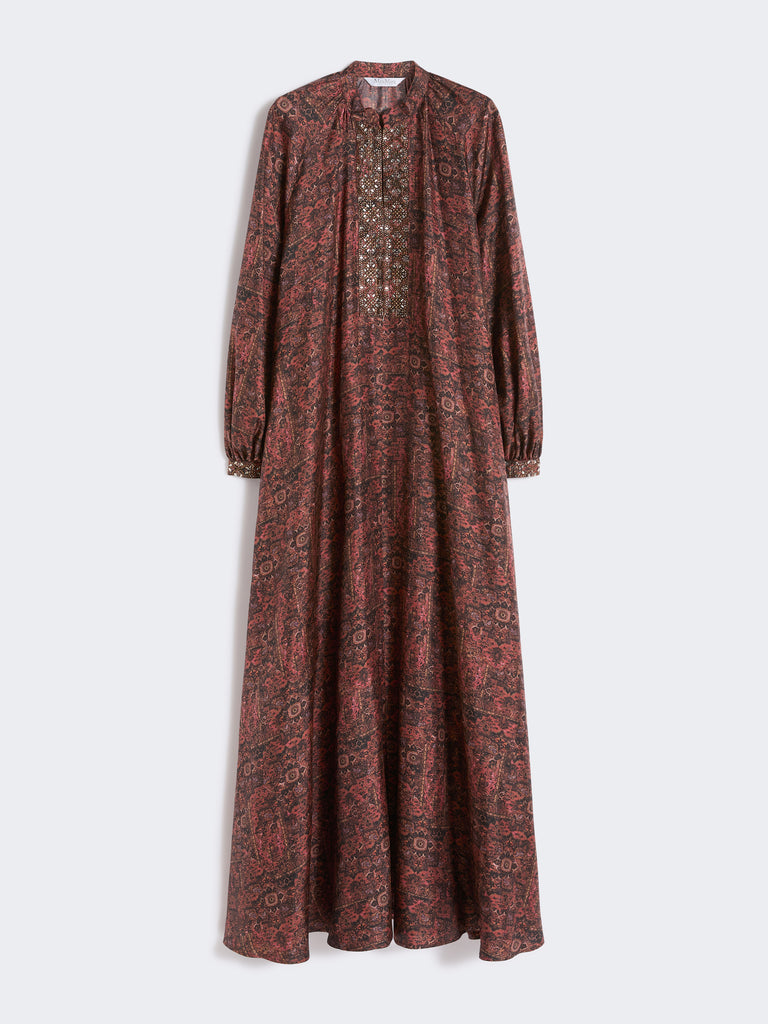 max mara long silk dress with plastron
