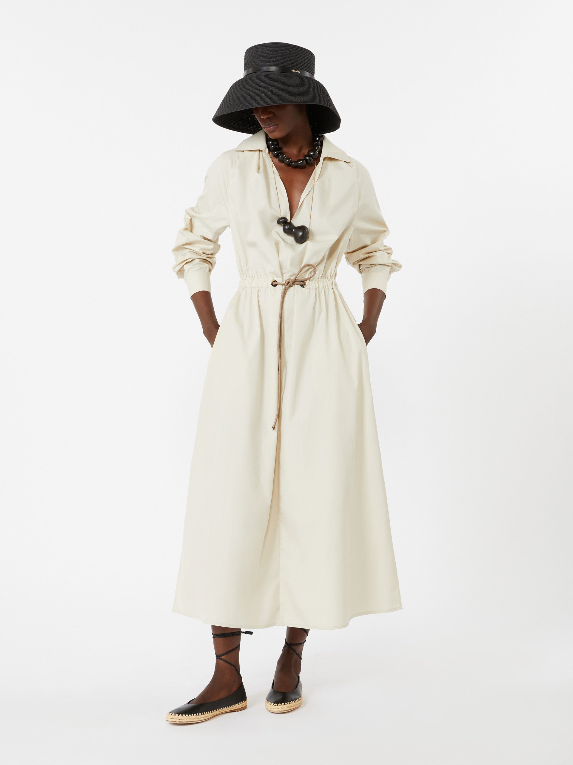 Cotton Poplin Dress for Women - Beige - Max Mara UAE