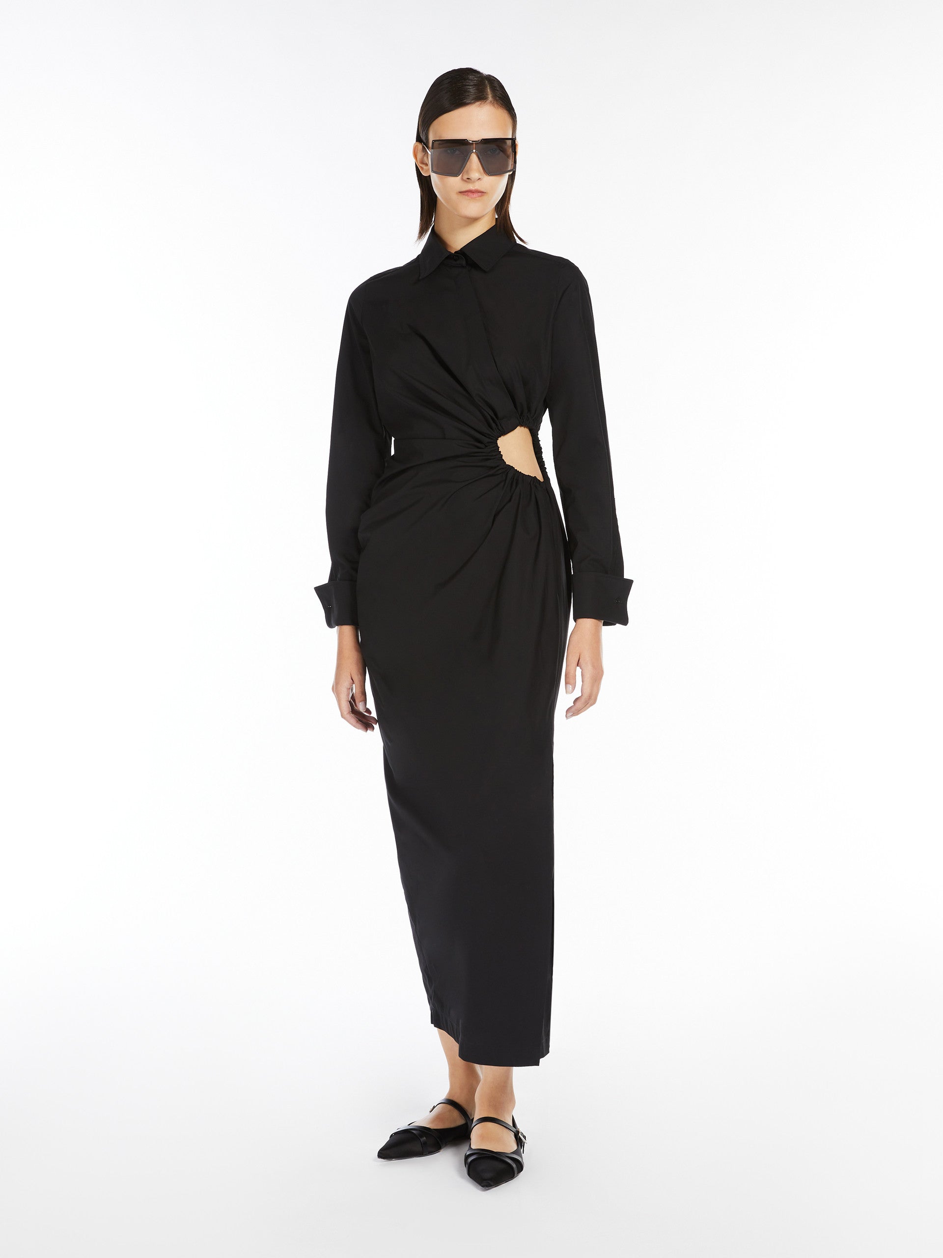 Cotton-Poplin Fitted Dress for Women - Black - Max Mara UAE