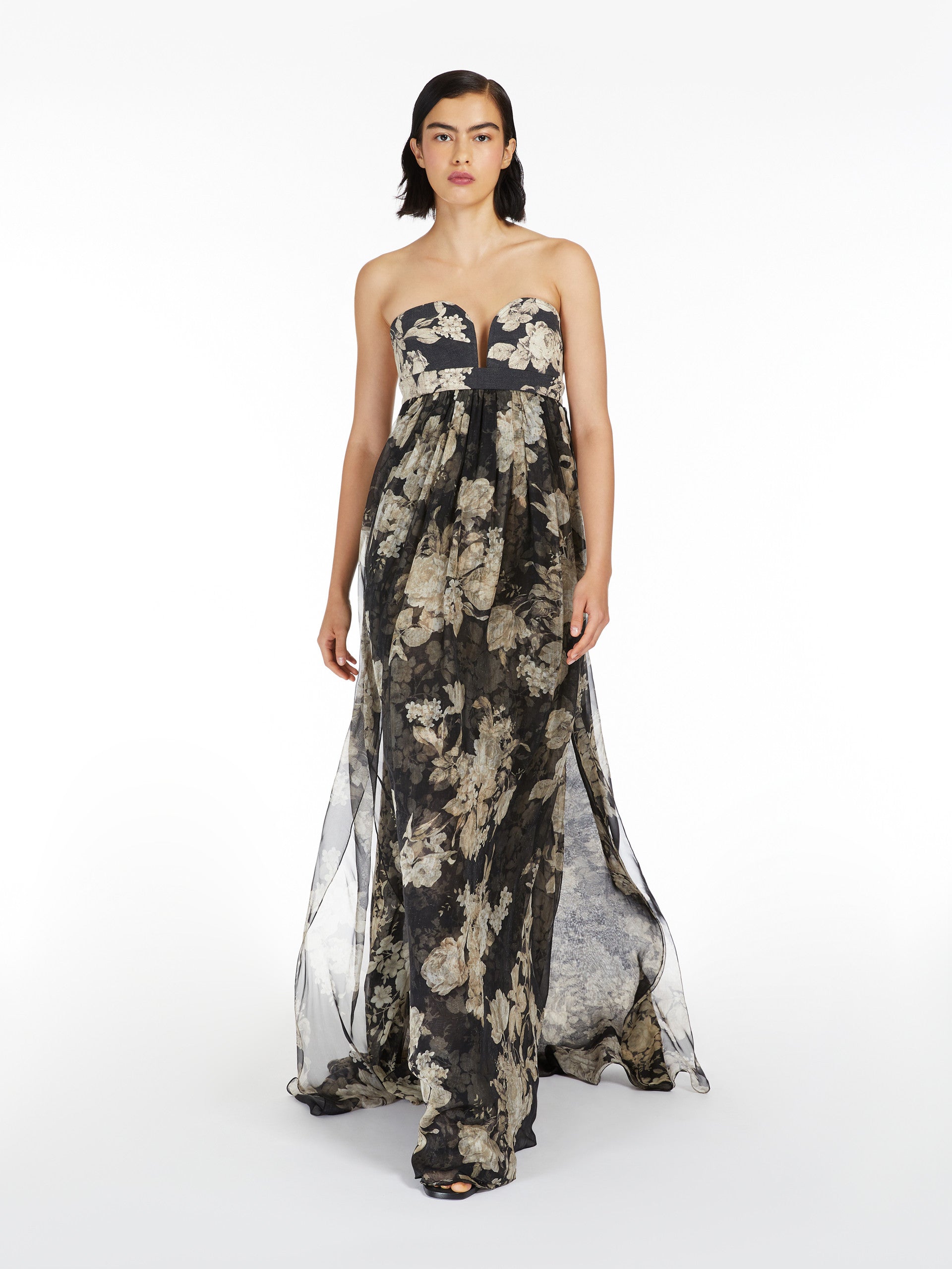 Printed chiffon bustier dress