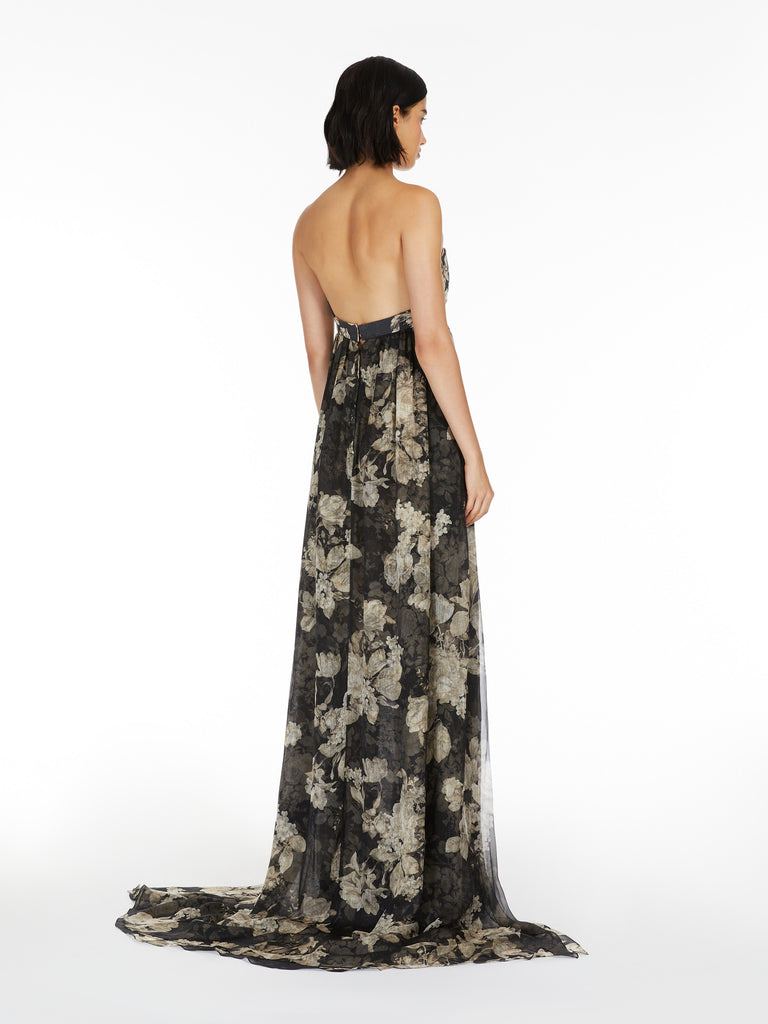 Printed chiffon bustier dress