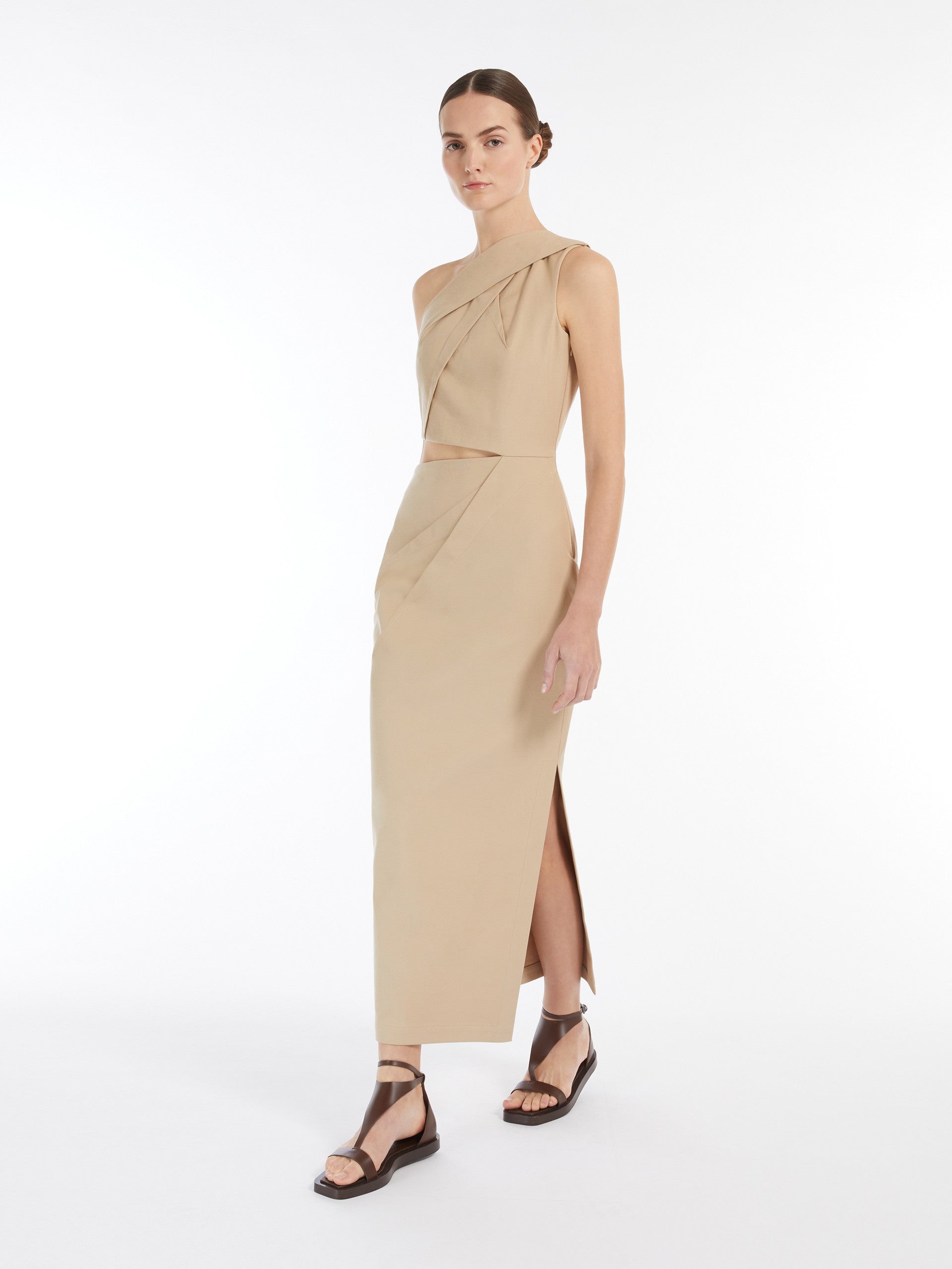 Close-Fitting Cotton Twill Dress for Women - Caramel - Max Mara UAE