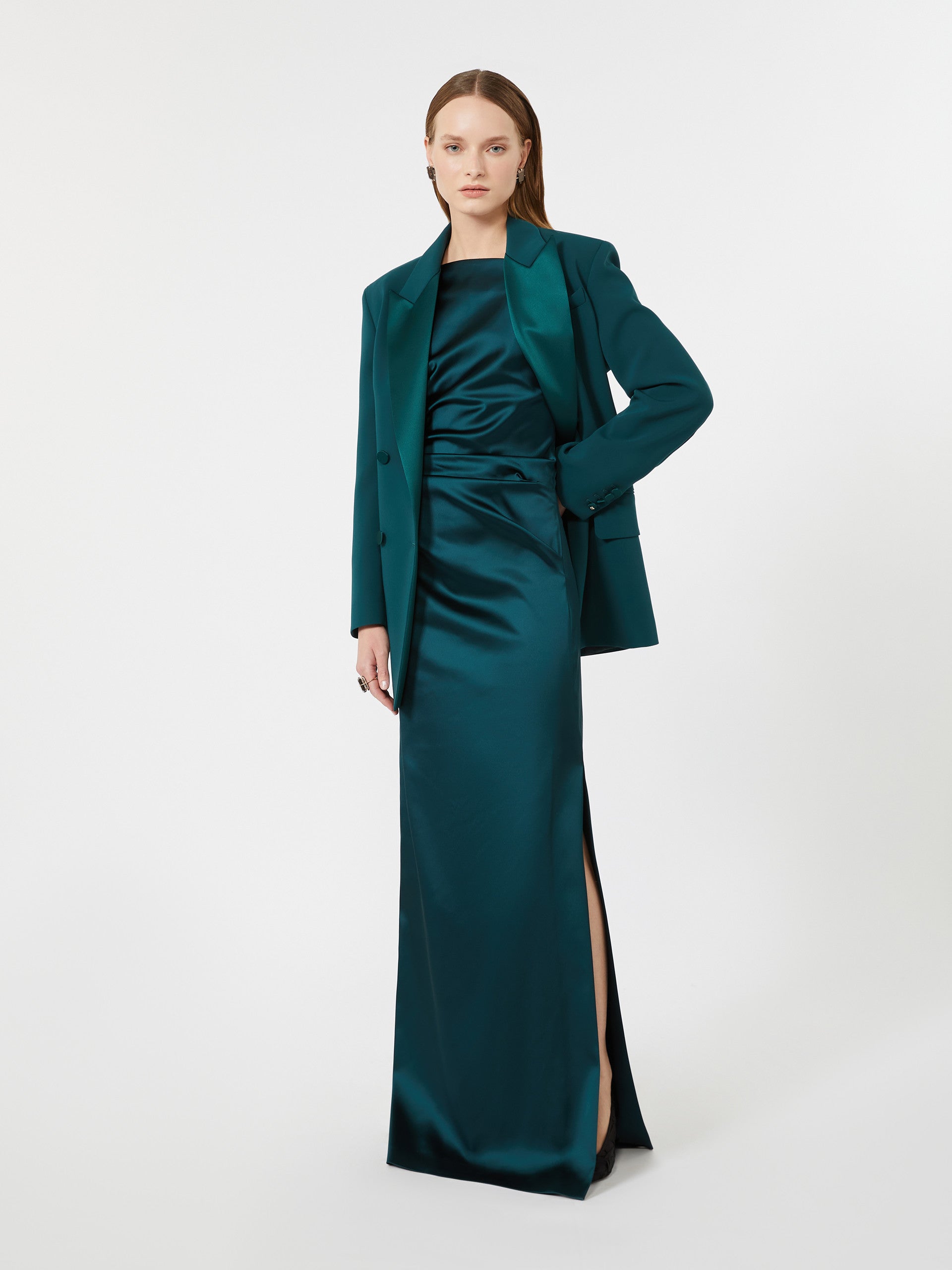 max mara long stretch satin dress for women