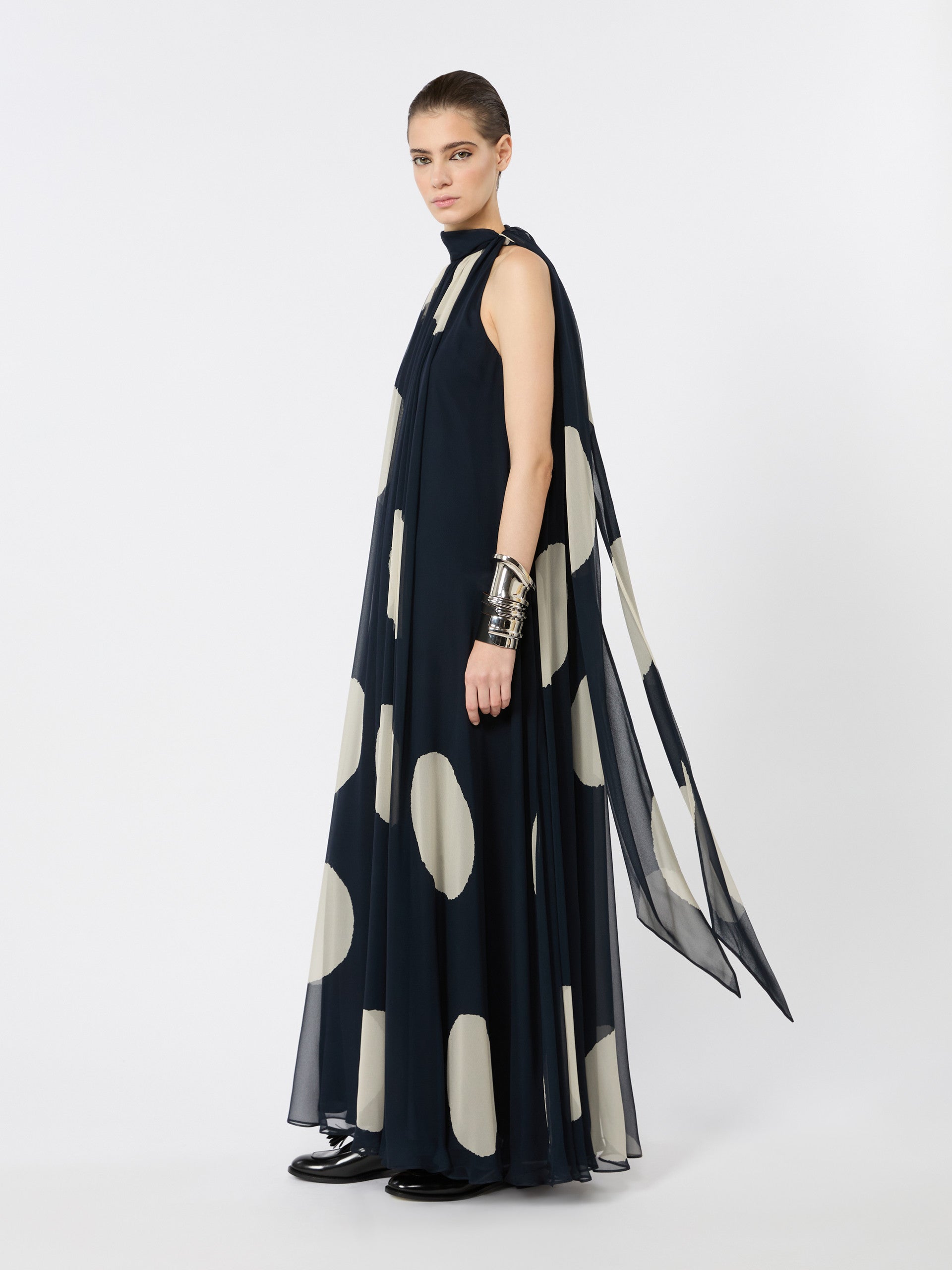 max mara polka dot-patterned long silk dress for women