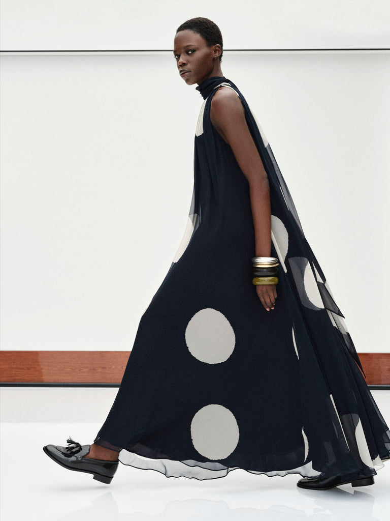 max mara polka dot-patterned long silk dress