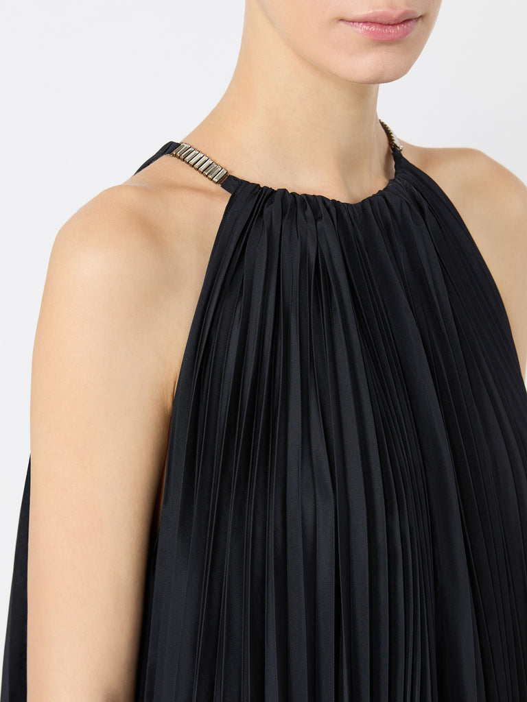 max mara sleeveless plissé-pleated taffeta dress