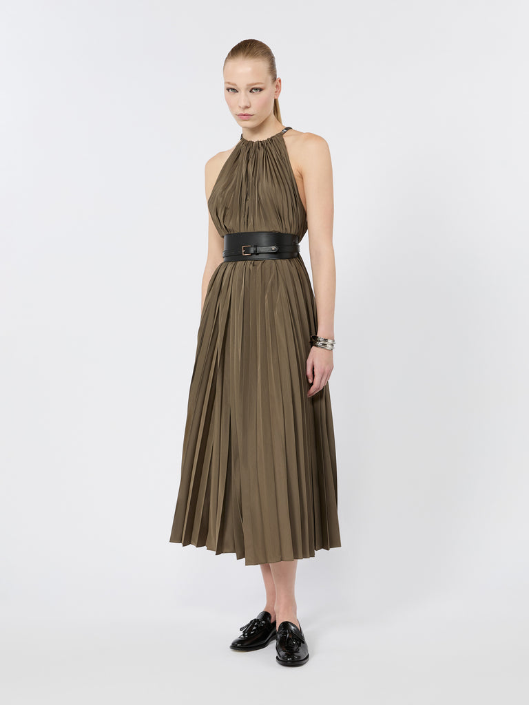 max mara sleeveless plissé-pleated taffeta dress