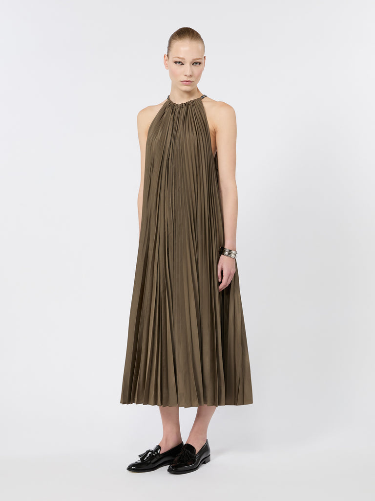 max mara sleeveless plissé-pleated taffeta dress
