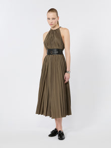 Sleeveless Plissé-Pleated Taffeta Dress for Women - Mud - Max Mara UAE