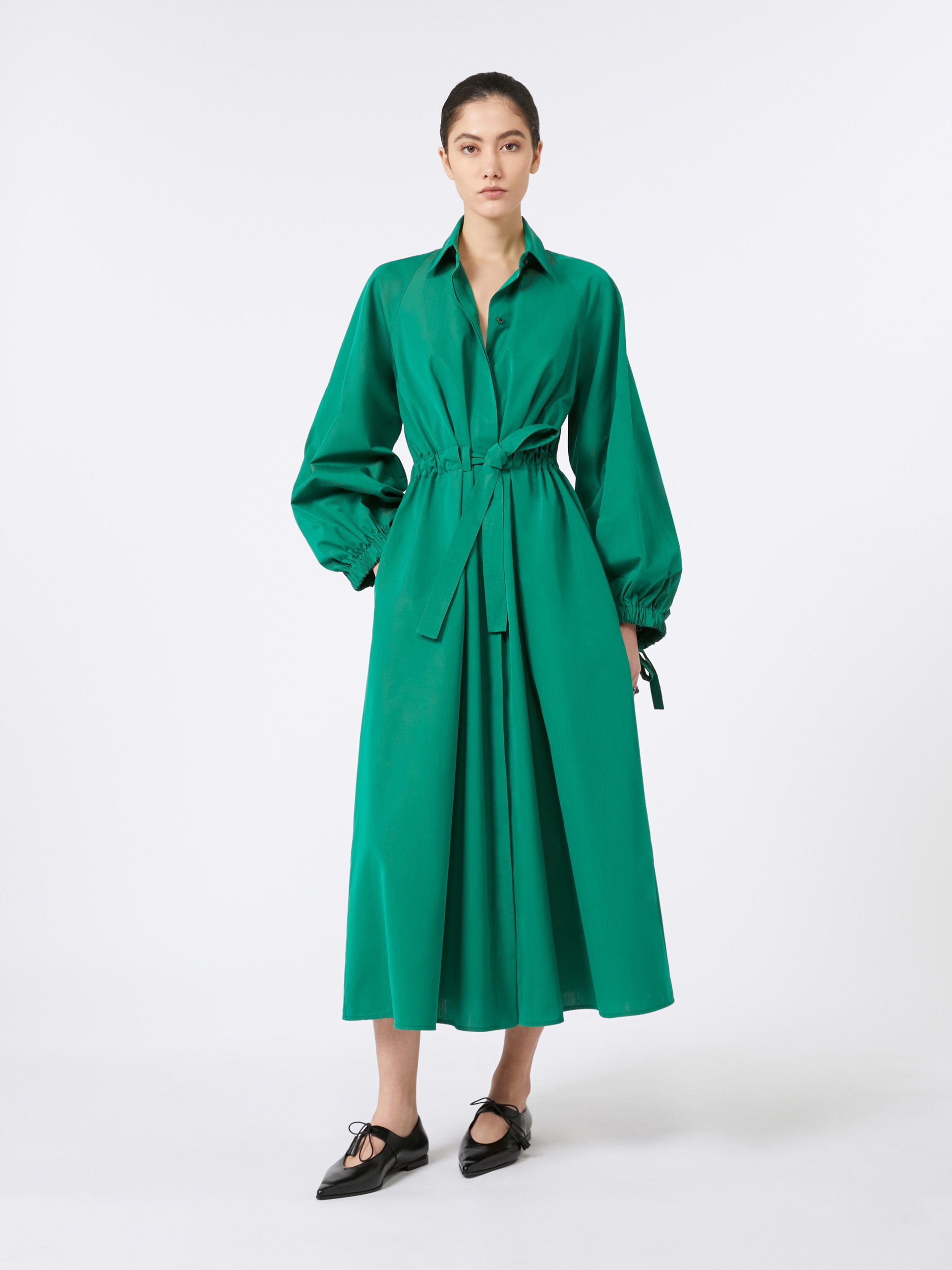 Long taffeta shirt dress - Emerald