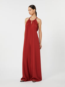 Flowing Envers Satin Jumpsuit for Women - Red - Max Mara UAE