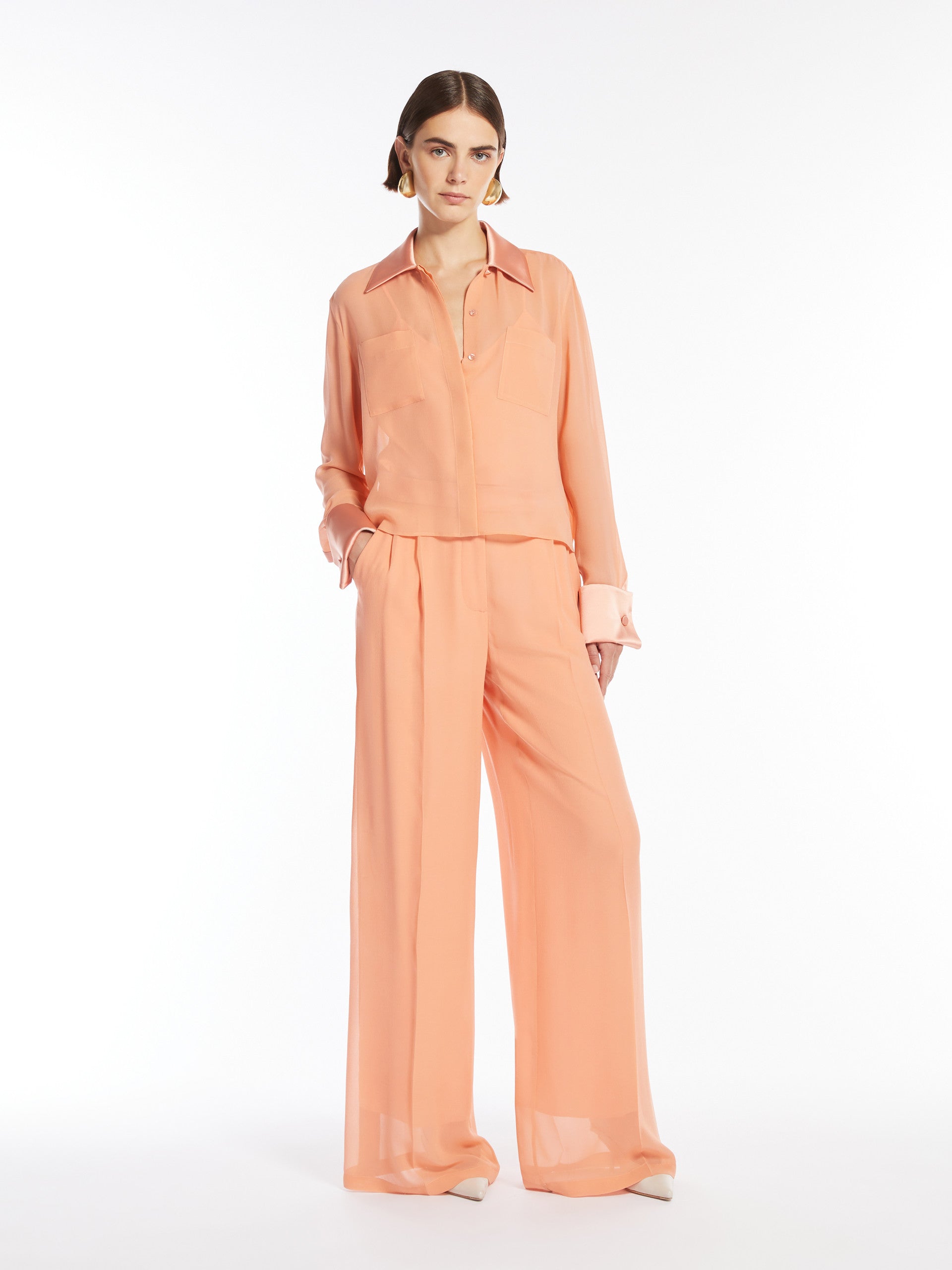 Silk Georgette Shirt for Women - Rose Gold - Max Mara UAE