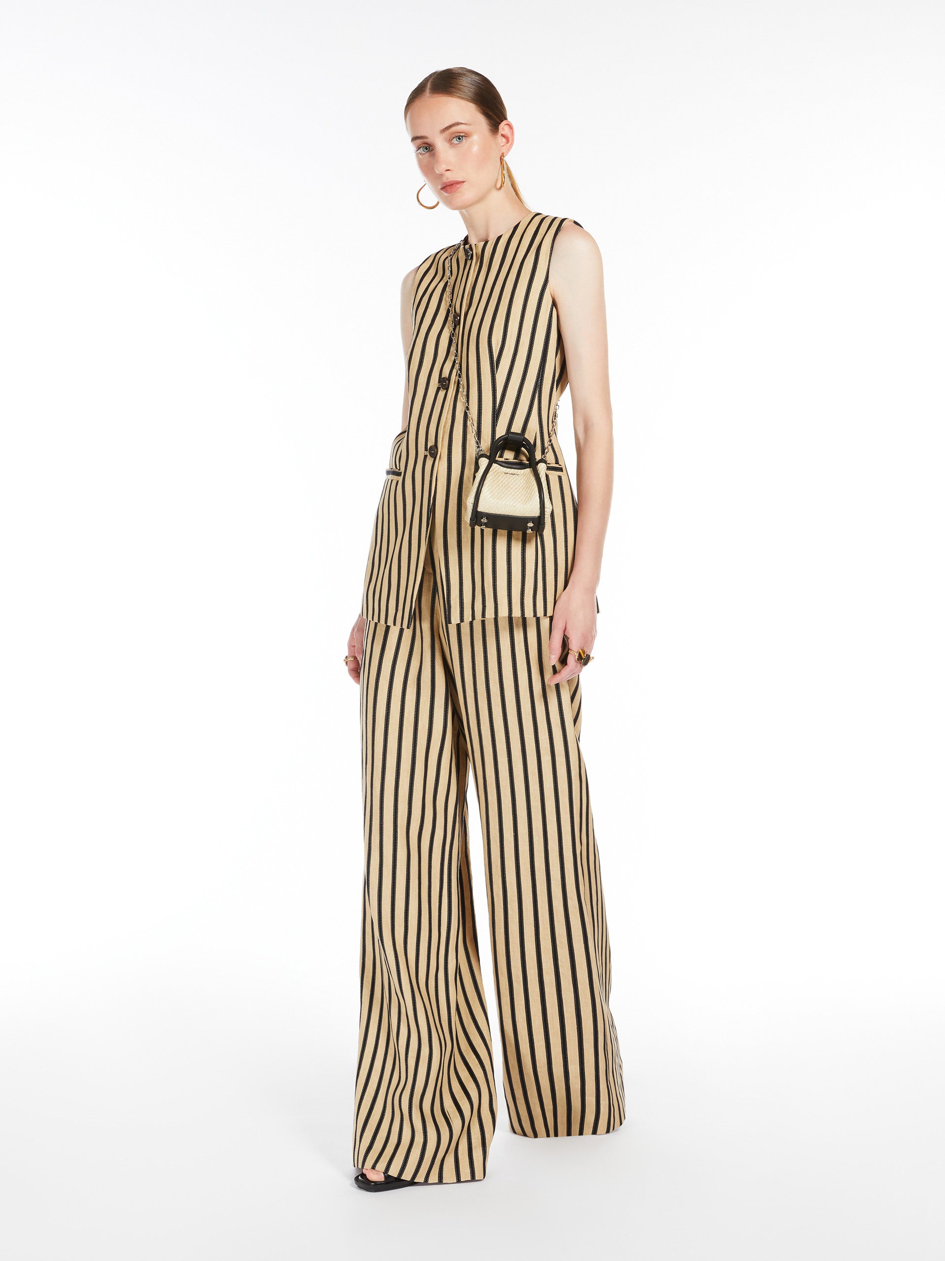 Striped Linen And Cotton Waistcoat for Women - Sand - Max Mara UAE