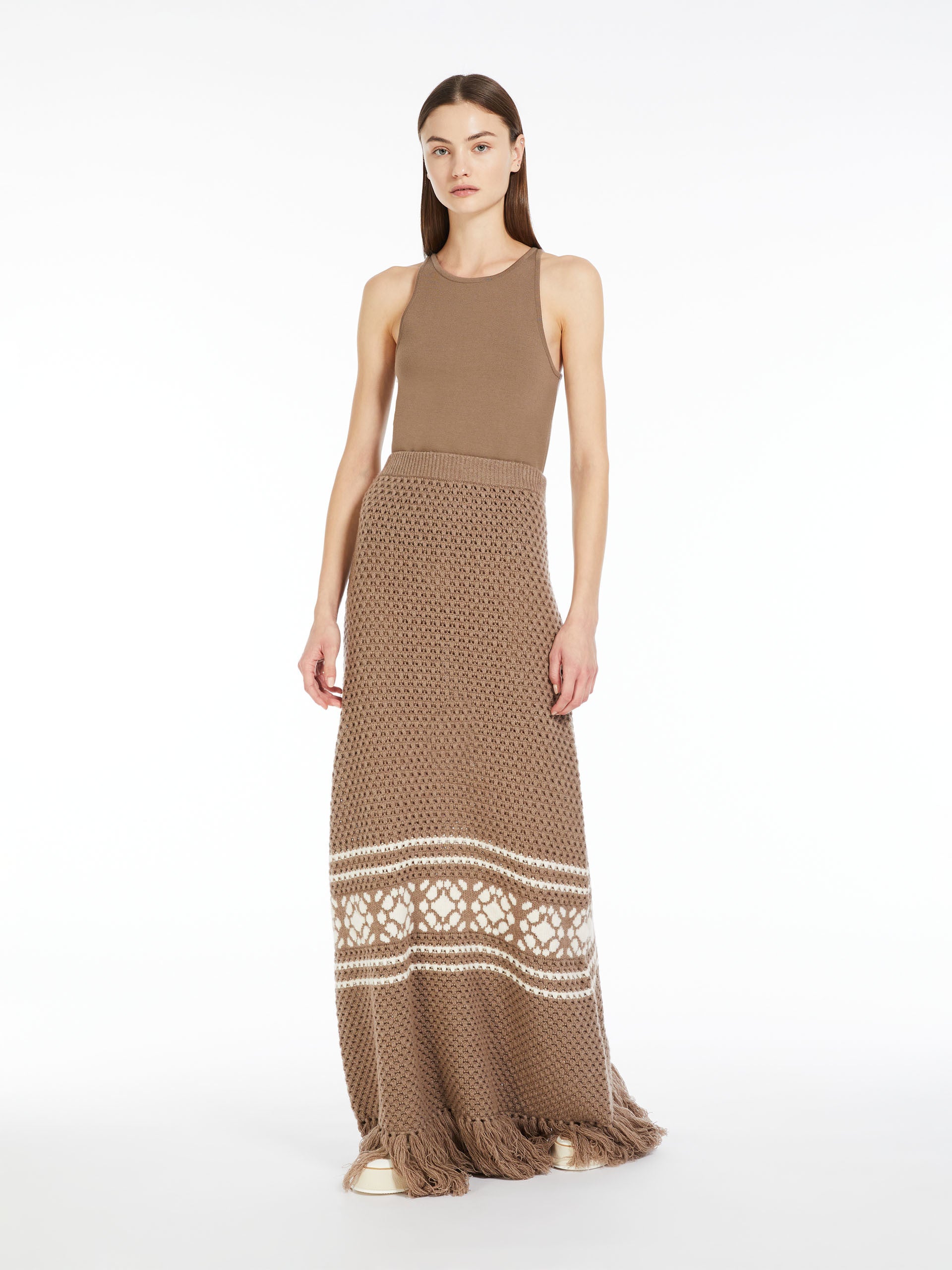 Wool and cashmere skirt with fringes
