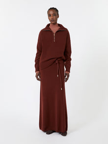 Long Cashmere Yarn Skirt for Women - Rust - Max Mara UAE