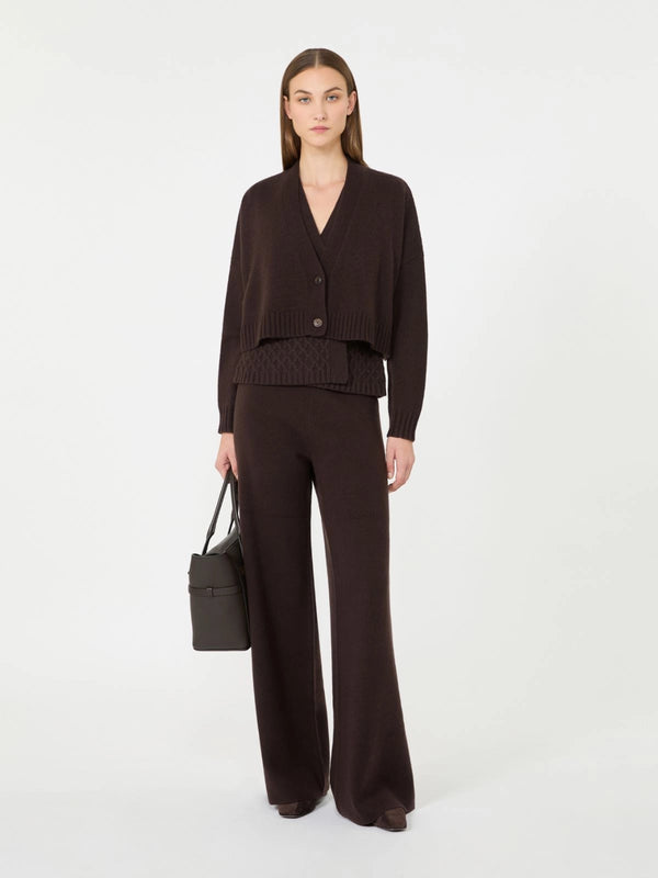 Wide wool and cashmere yarn trousers
