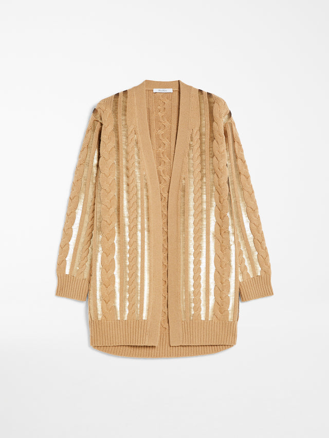 Wool And Cashmere Cardigan With Sequins for Women - Camel - Max Mara UAE