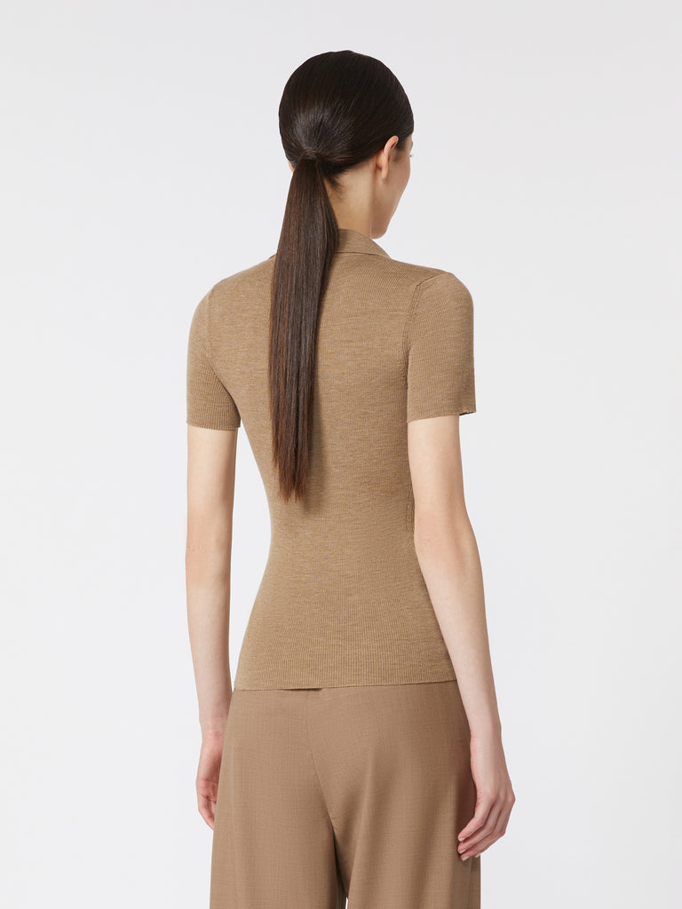 Rib-knit wool polo shirt