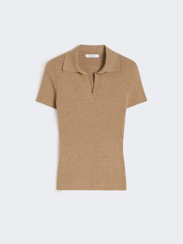 Rib-knit wool polo shirt