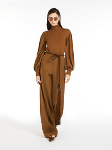Wide-Sleeved Wool Jumper for Women - Tobacco - Max Mara UAE
