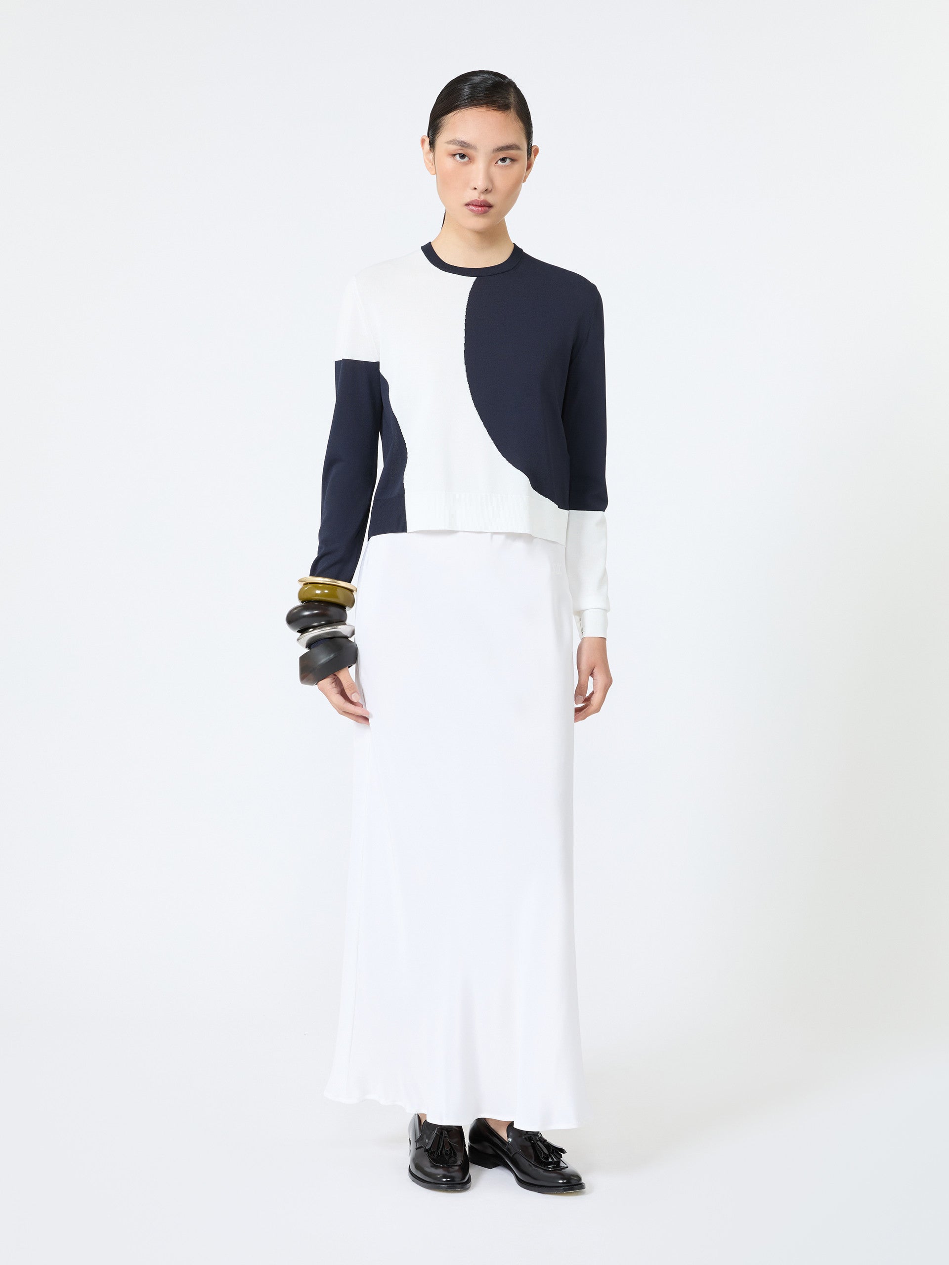 Slim-Fit Viscose Crepe Sweater for Women - White - Max Mara UAE
