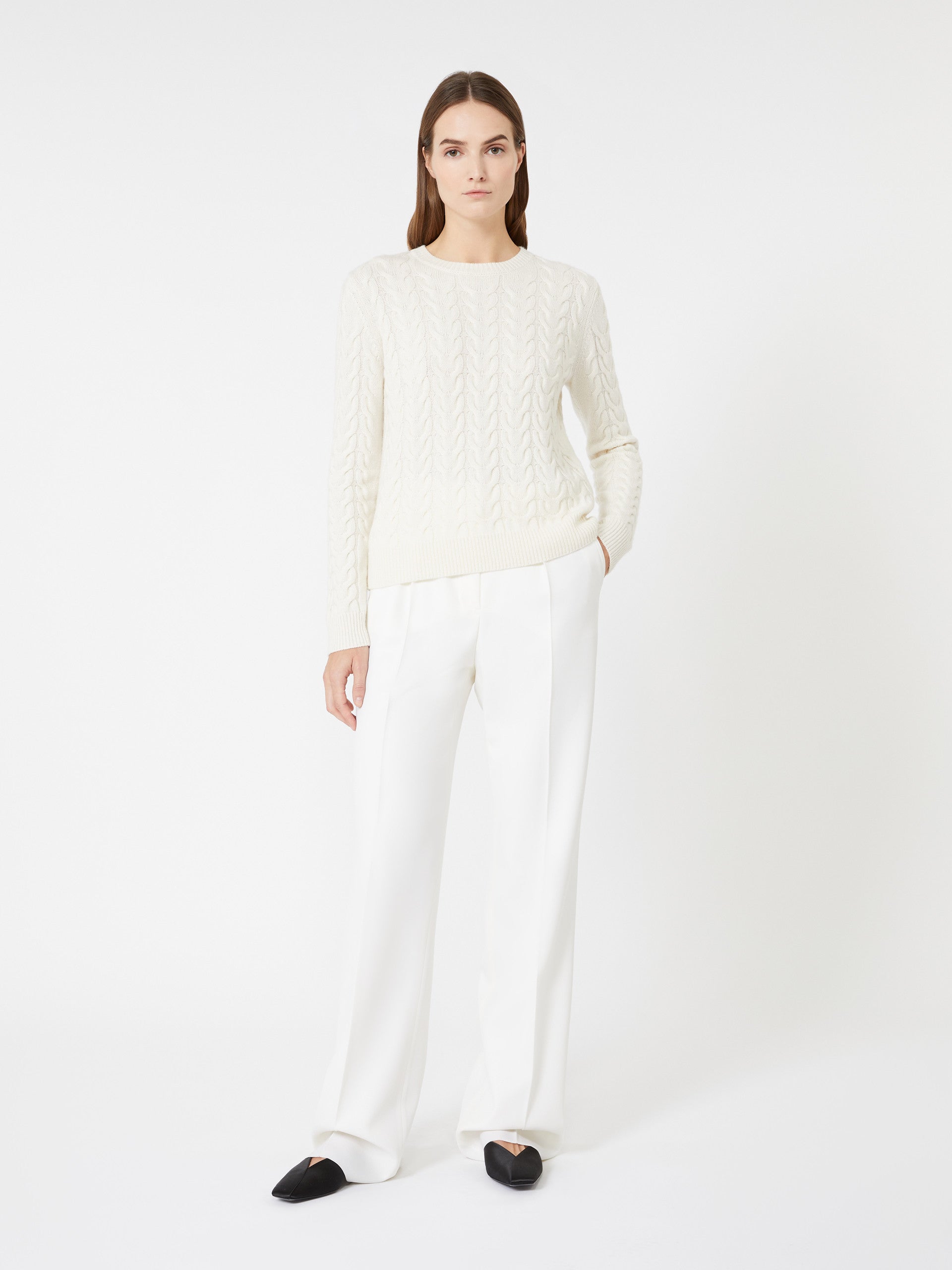 Slim-Fit Cashmere Pullover for Women - White - Max Mara UAE
