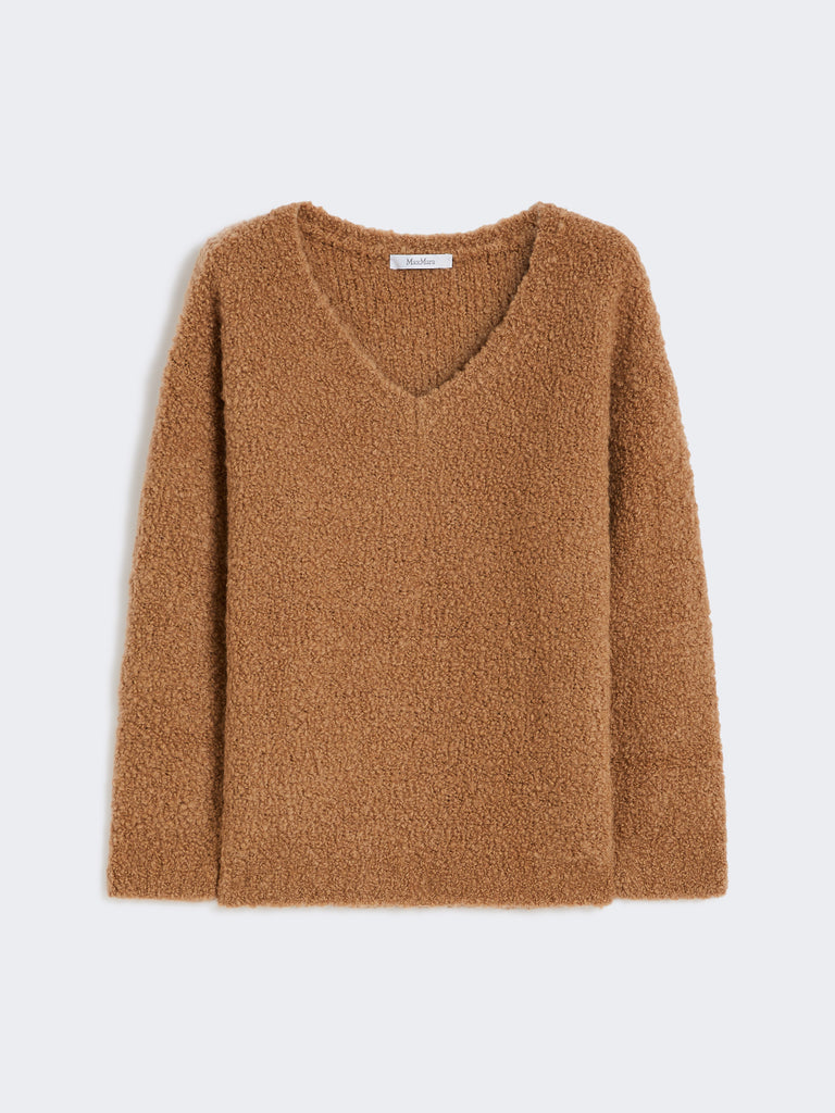 max mara bouclé silk v-neck camel jumper