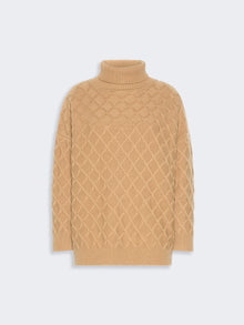 Oversized Diamond Wool And Cashmere Sweater for Women - Camel - Max Mara UAE