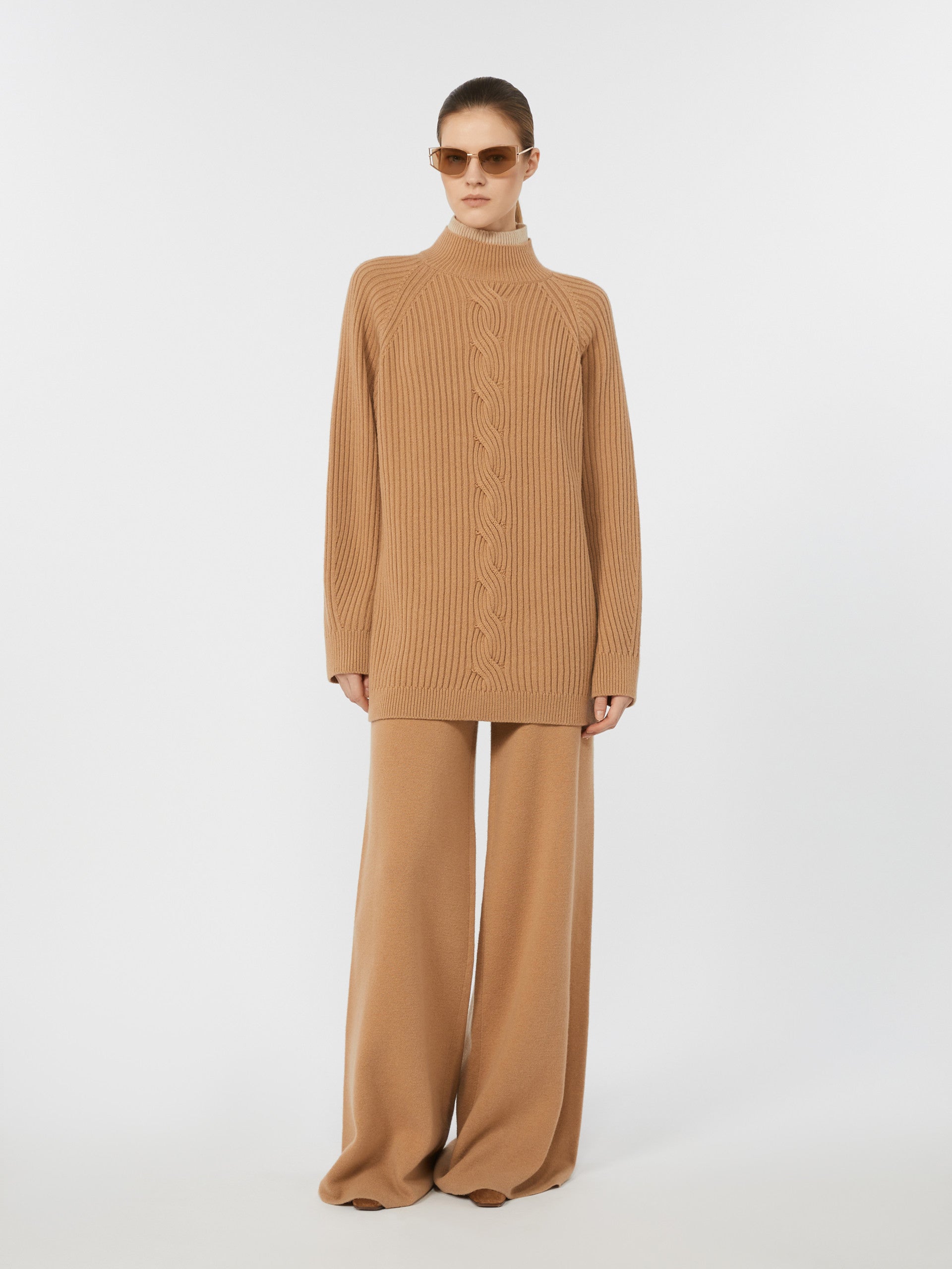 Wool And Cashmere Cable-Knit Jumper for Women - Camel - Max Mara UAE