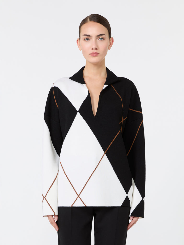 max mara relaxed-cut argyle wool yarn sweater