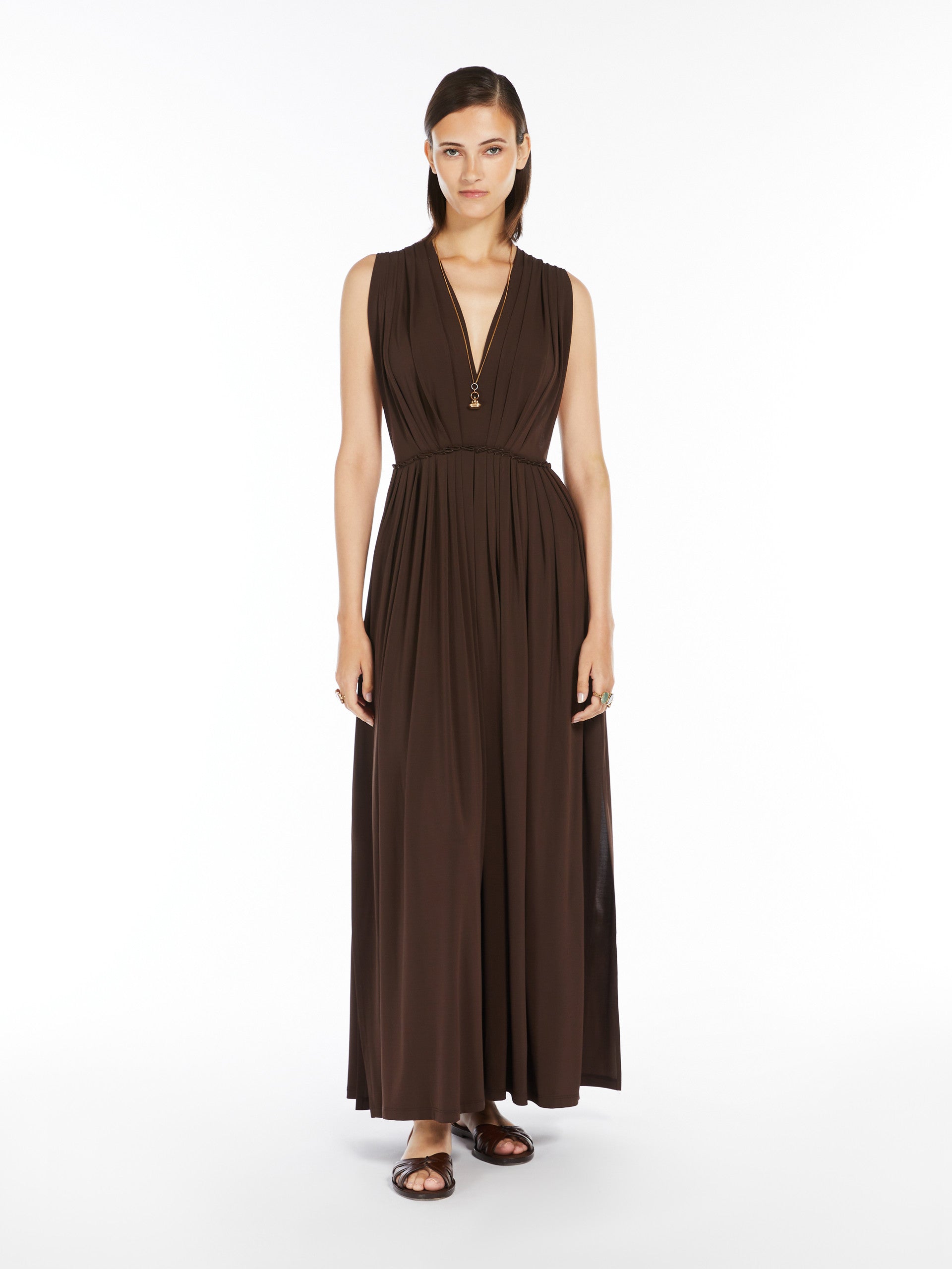 Stretch Jersey Long Dress for Women - Coffee - Max Mara UAE