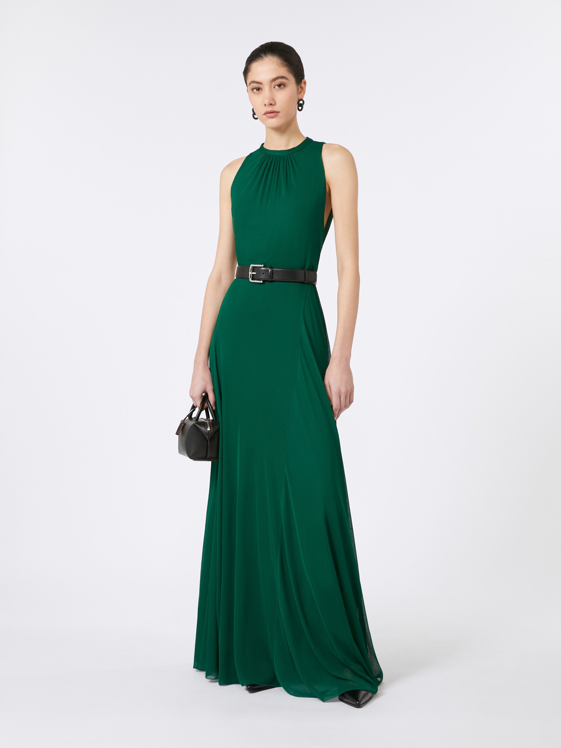 Long, mesh-jersey dress