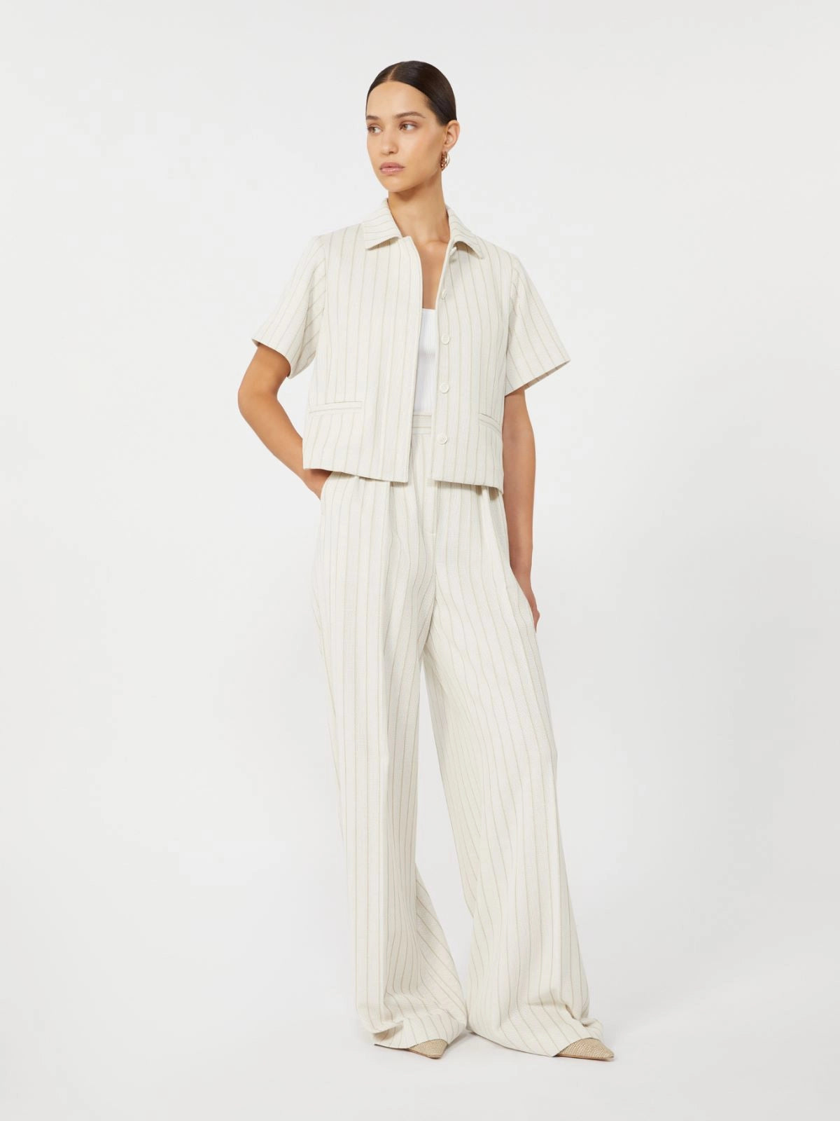 max mara wide-fit pinstripe piquÃ© jersey trousers for women