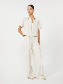 Wide-fit pinstripe piqué jersey trousers
