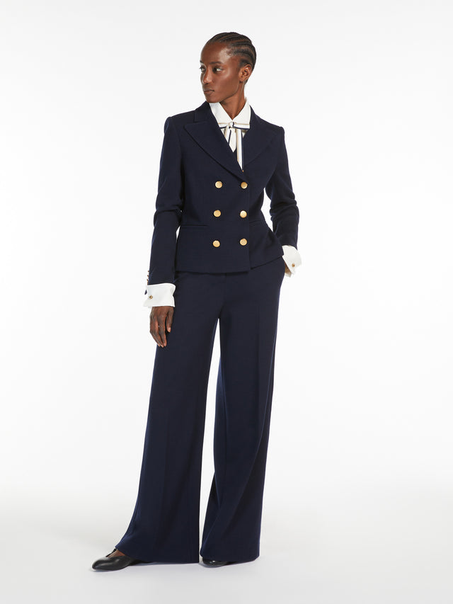 Cotton And Wool Jersey Trousers for Women - Ultramarine - Max Mara UAE