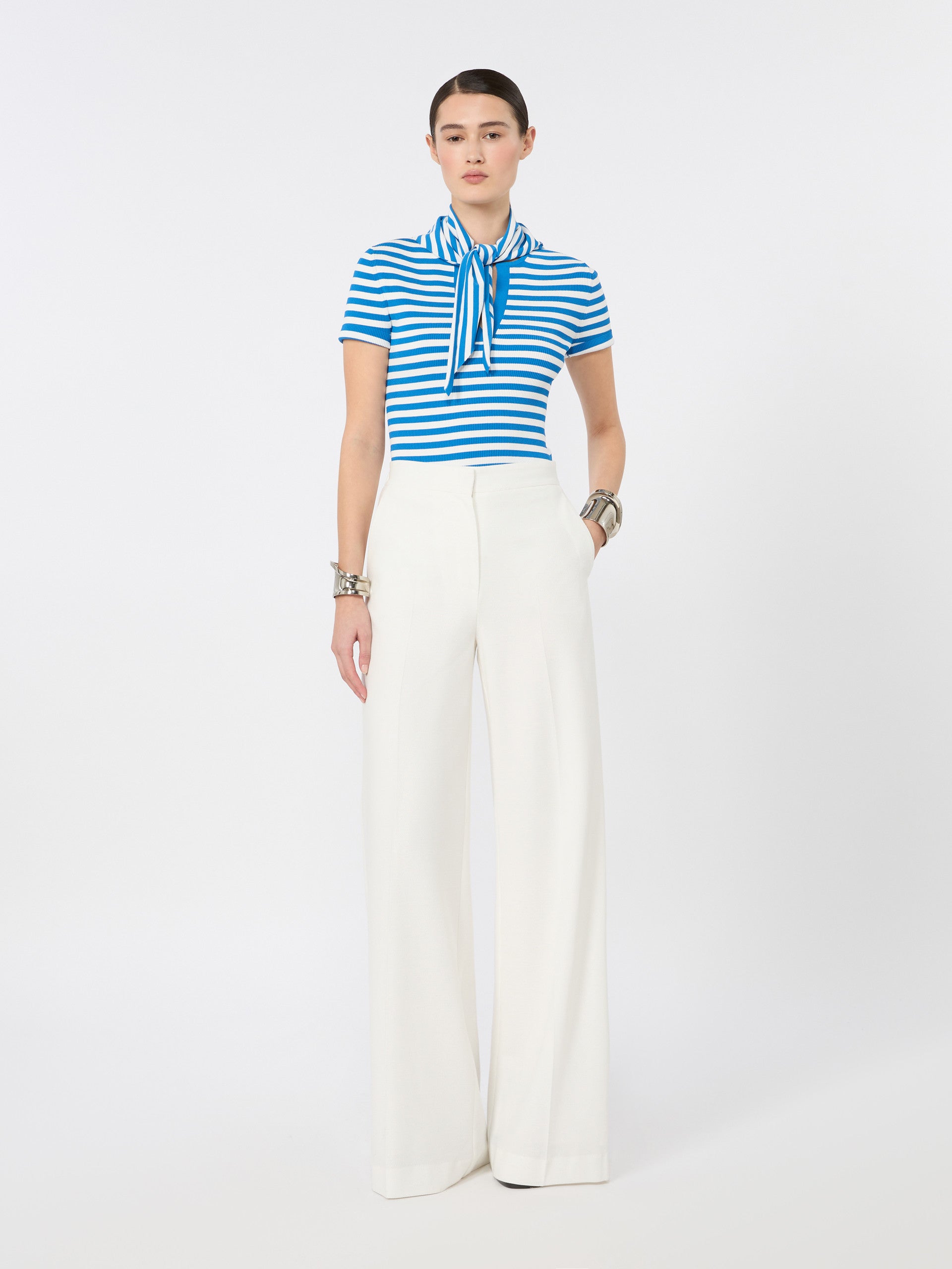 max mara piqué jersey wide-leg trousers for women