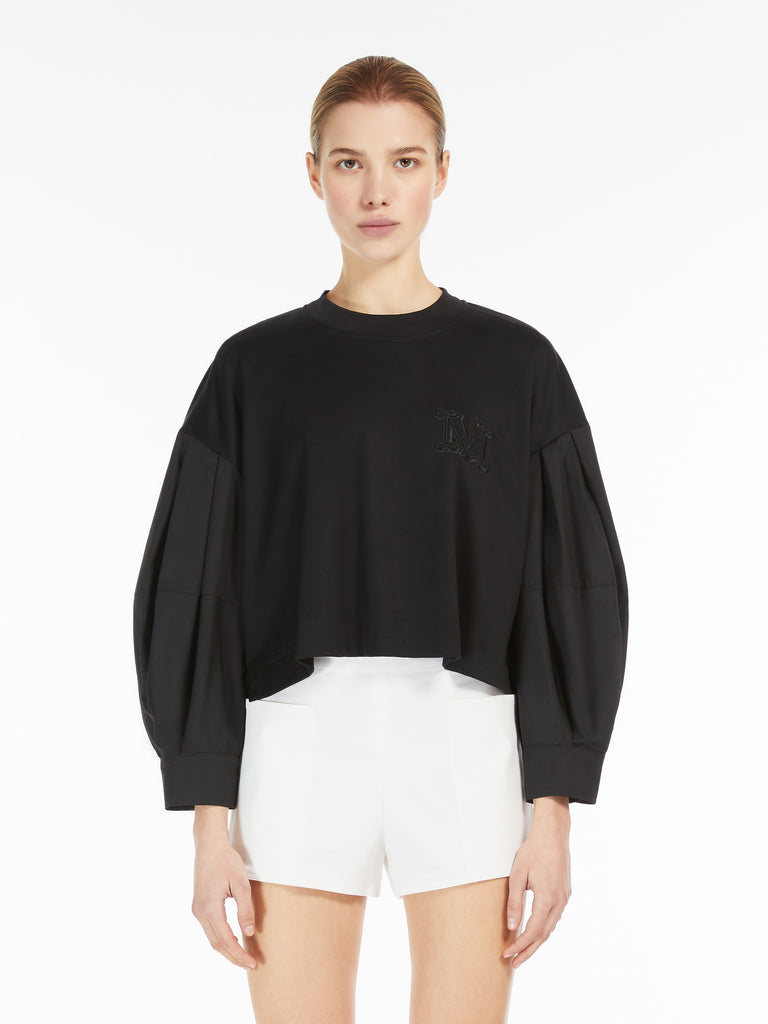 Cotton poplin and jersey boxy T-shirt